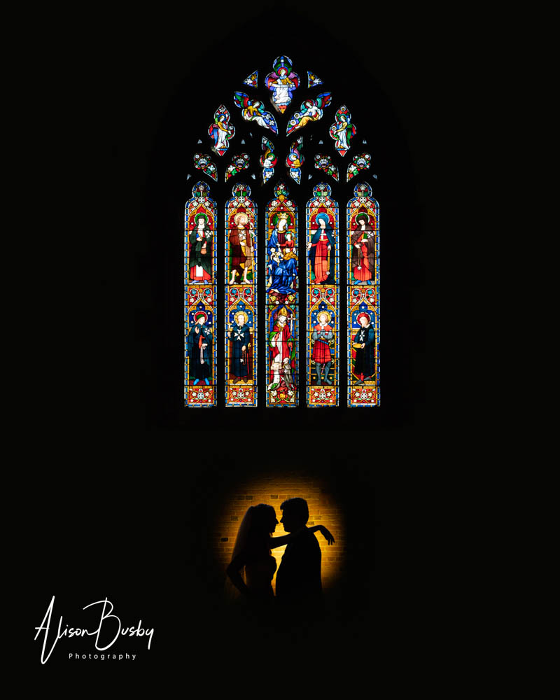 Our Lady and St Edmund wedding in abingdon. stained glass window