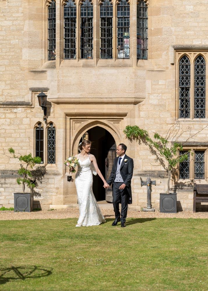 Bride and groom at Cross College Oxford