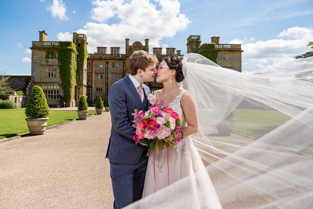 Bride and groom at Oxfordshire wedding.