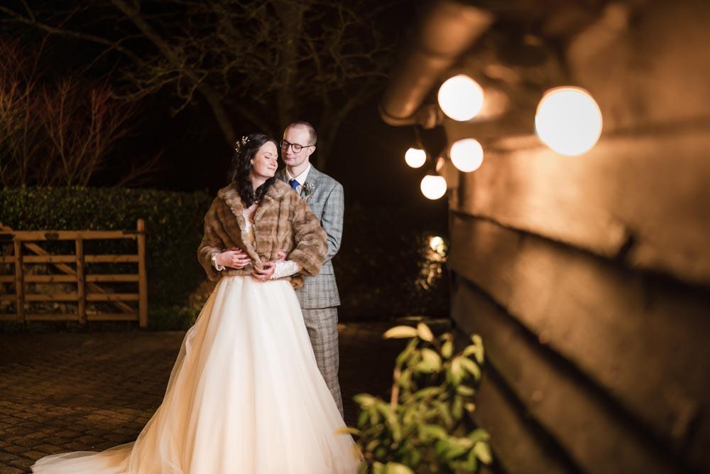 Bride and groom at Oxfordshire wedding. night photo