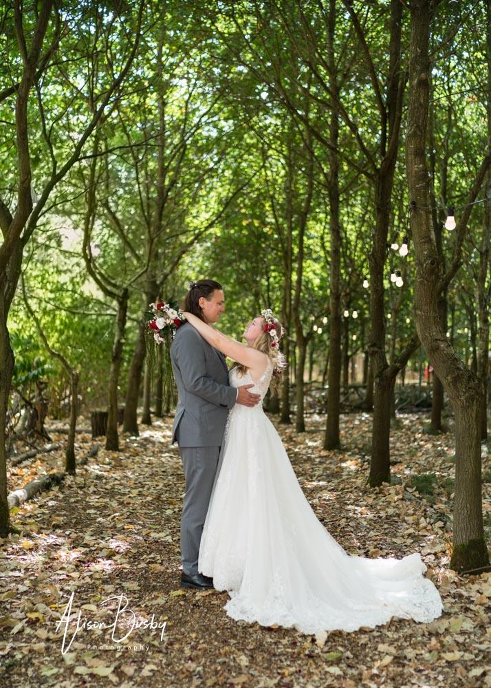 Bride and groom by Endeavour Woodland Weddings photographer