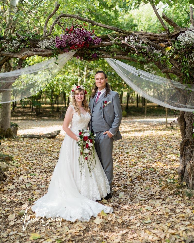 Bride and groom by Endeavour Woodland Weddings photographer