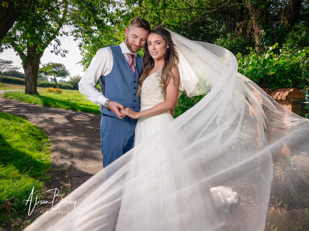 Bride and groom portrait at Kings Chapel in Amersham