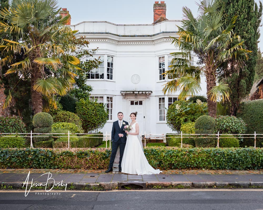 Bride and groom portrait at Kings Chapel in Amersham
