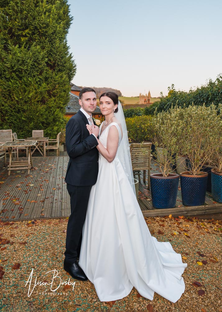Bride and groom portrait at Kings Chapel in Amersham