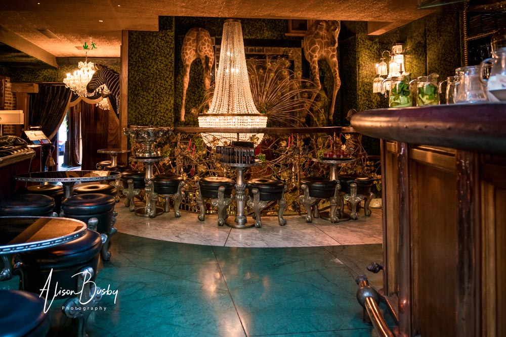 Rainy wedding day. Bar at the Crazy Bear in Beaconsfield