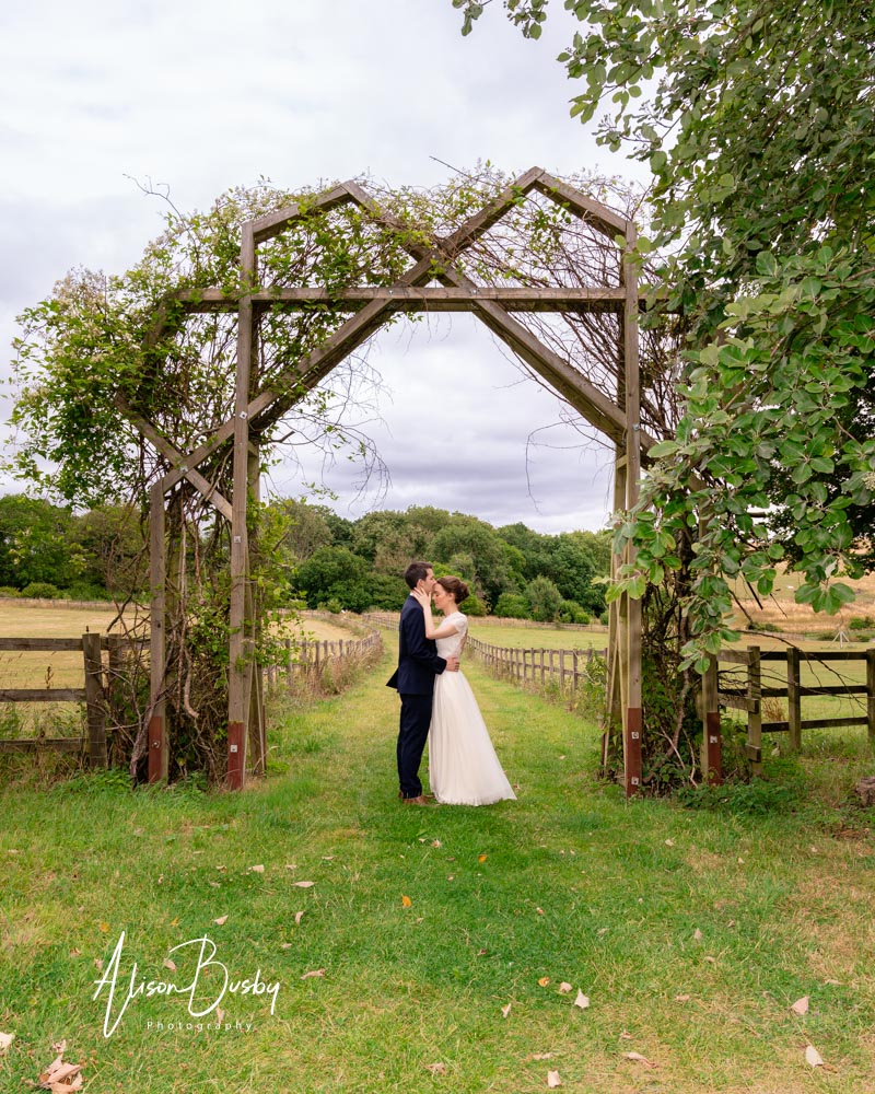 Sheepdrove wedding photographer. Bride and groom portrait.