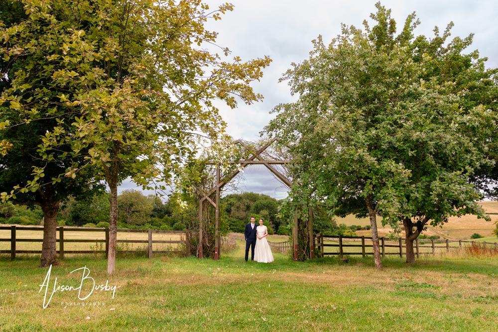 Sheepdrove wedding photographer. Bride and groom portrait