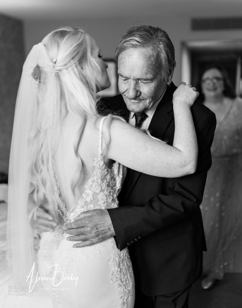 Father of the bride seeing his daughter for the first time at Shendish Manor in Herts