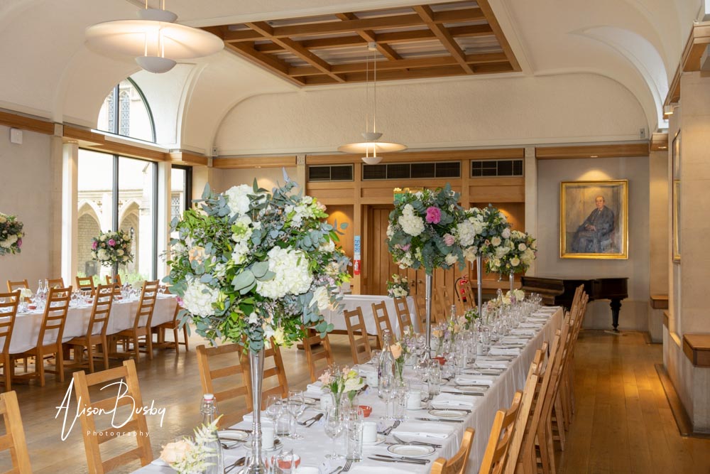 Wedding breakfast setup at St Cross College Oxford