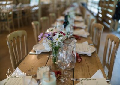 Buckinghamshire woodland weddings. table decorations at Endeavour woodland weddings.