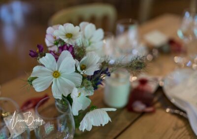 Buckinghamshire woodland weddings. table decorations at Endeavour woodland weddings.