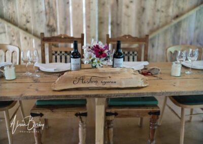 Buckinghamshire woodland weddings. table decorations at Endeavour woodland weddings.
