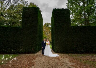 Cosener's House wedding photographer. Bride and groom in garden