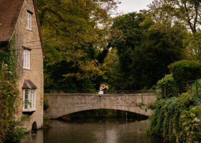 Cosener's House wedding photographer. Bride and groom portrait on bridge at Coseners House.