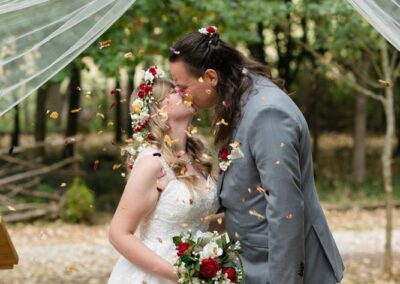 Flower petals eco friendly confetti at a woodland wedding.