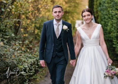 Kings Chapel Old Amersham. Winter wedding. Bride and groom in lane behind Kings Chapel, Buckinghamshire