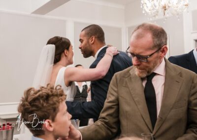 Kings Chapel Old Amersham. Winter wedding guests.
