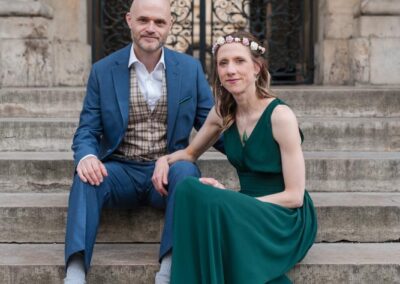 Older Couple wedding photos. Bride and groom portrait on steps