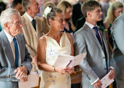 Wedding guests at Our Lady and St Edmunds Church in Abingdon, Oxfordshire.