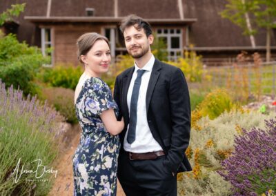 Wedding guest portraits. Couple at Sheepdrove Farm in Berkshire.