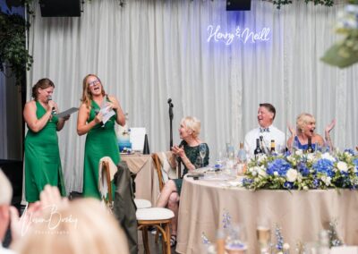 Wedding photography for older couples. Groom's daughters give speeches.