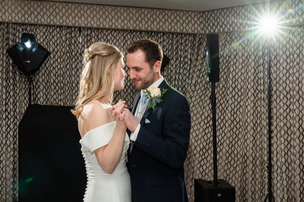 Bride and groom first dance at the Bull Hotel in Gerrards Cross