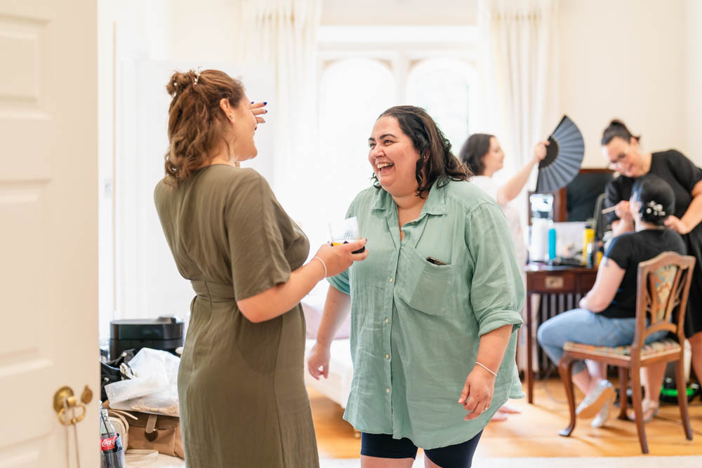Notley Abbey wedding photographer. Bridal prep in the Notley Suite.