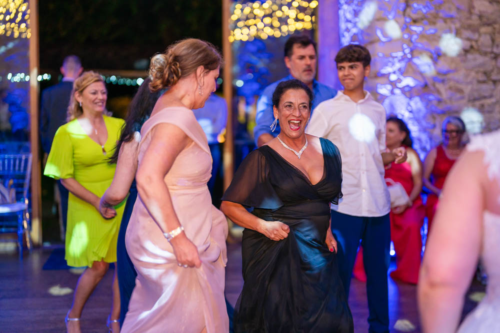 Notley Abbey wedding photographer. Guests dancing in the Monks refectory.