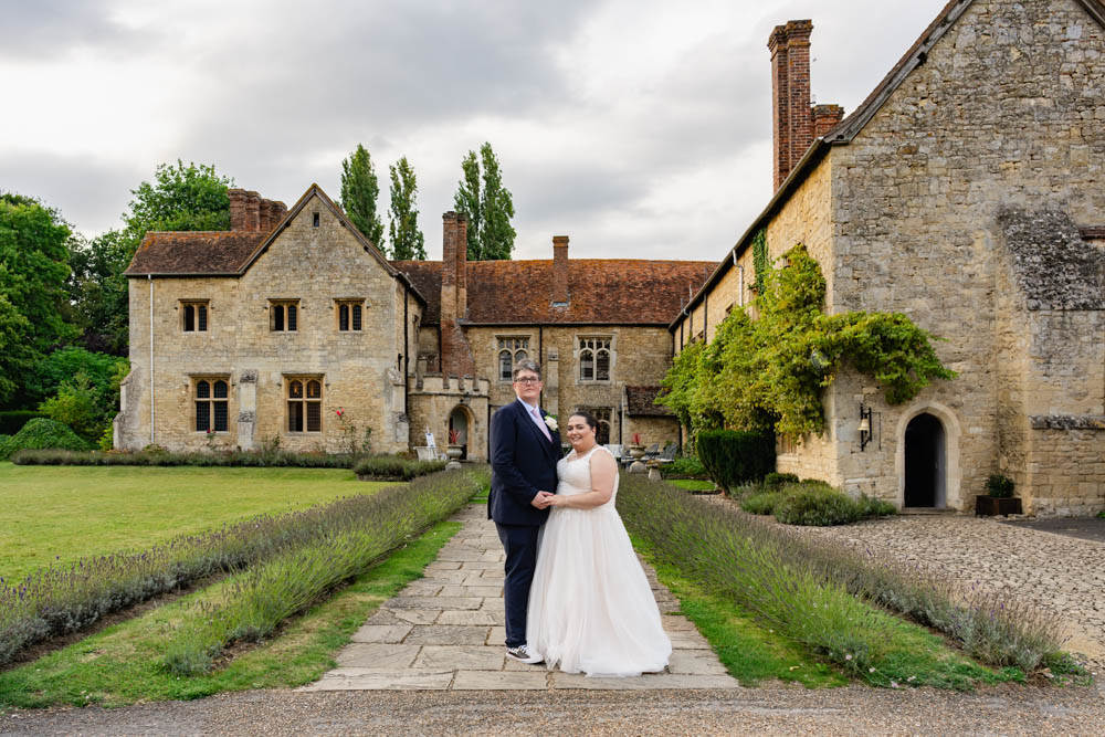 Notley Abbey wedding photographer. Bride and groom portrait in front of the abbey.