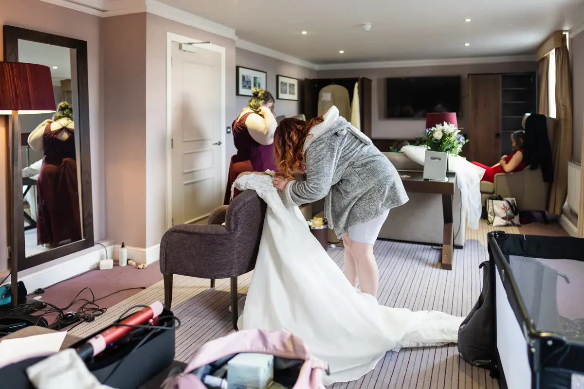 Bridal preparations at Milton Hill House ahead of Garden house venue wedding.