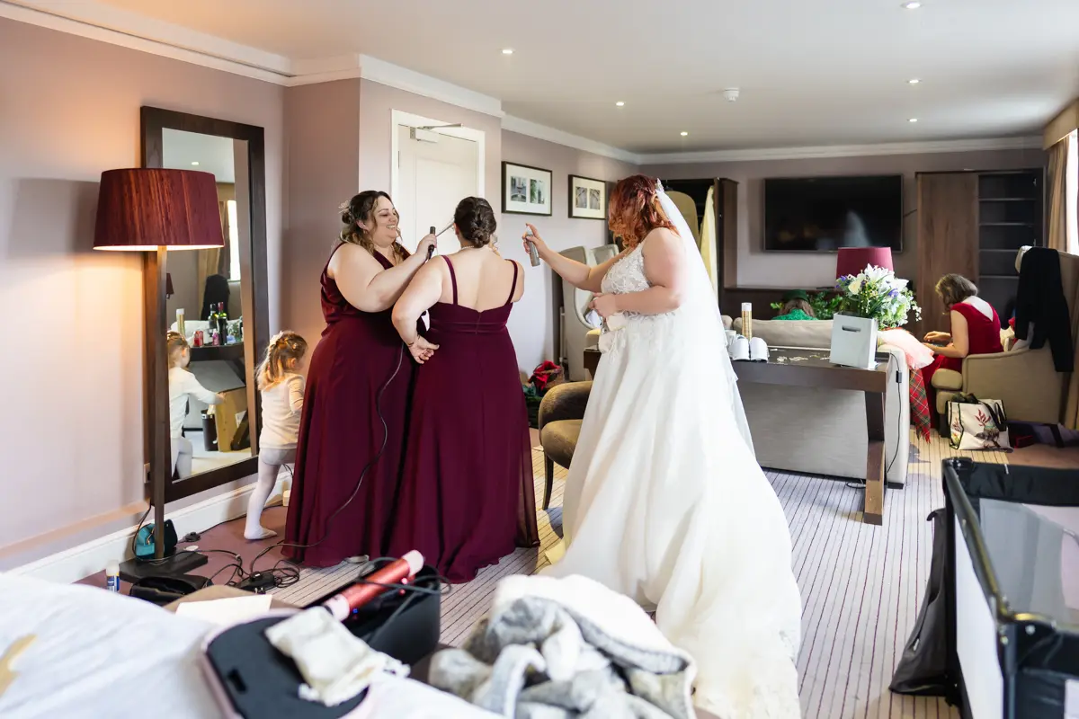 Bridal preparations at Milton Hill House ahead of Garden house venue wedding.