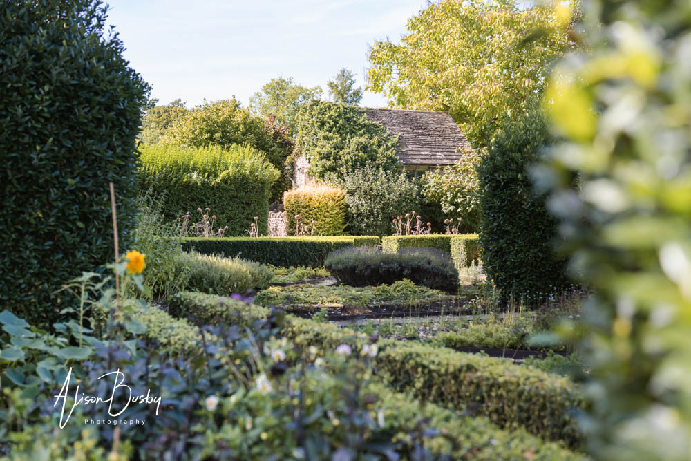 View across herb garden at Le Manoir aux quat saisons.