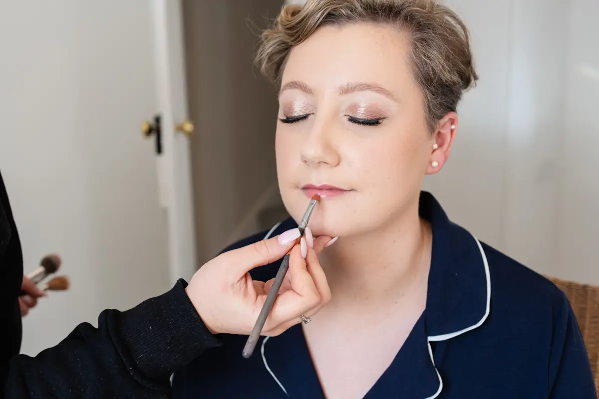 Bride makeup at Farnham Castle wedding.