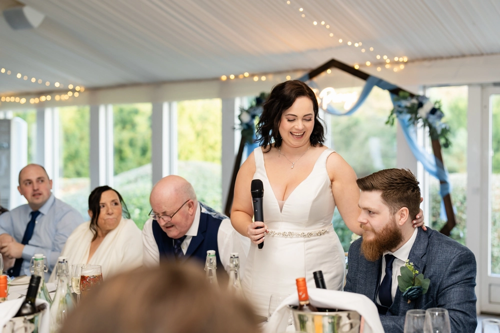 Bride speech to groom. Hunton Park wedding photographer.