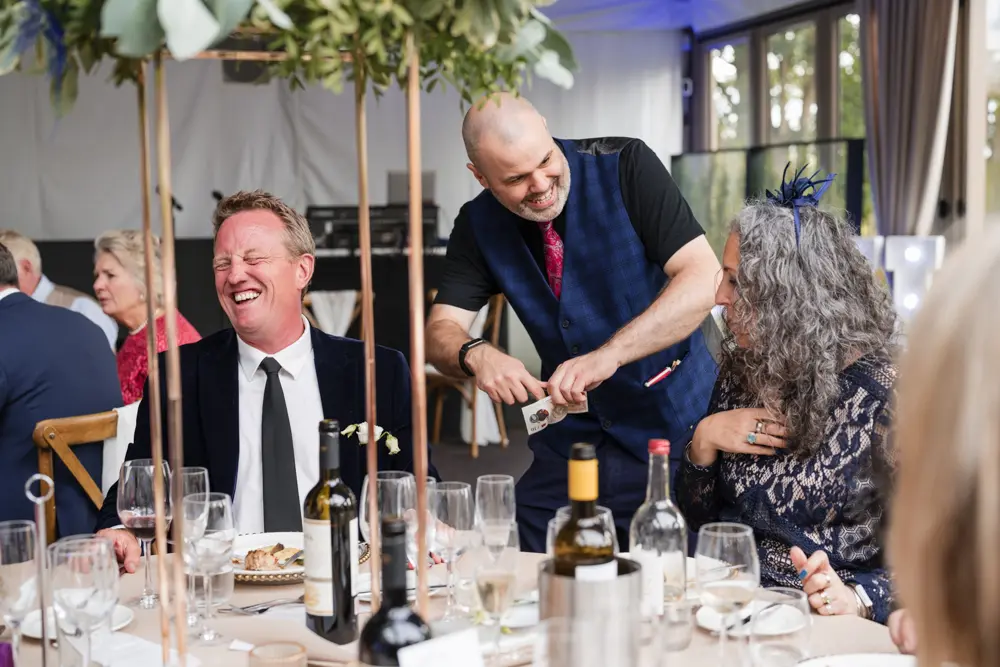Hurley House Hotel wedding. Guests and magician.