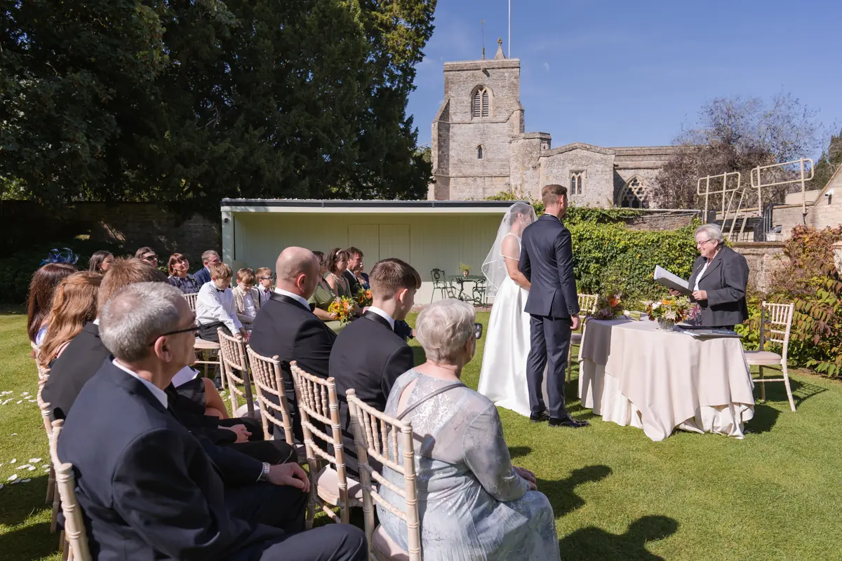 Outdoor ceremony at Le Manoir wedding.