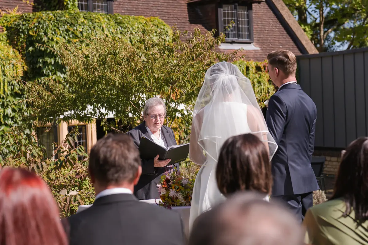 Outdoor ceremony at Le Manoir wedding.