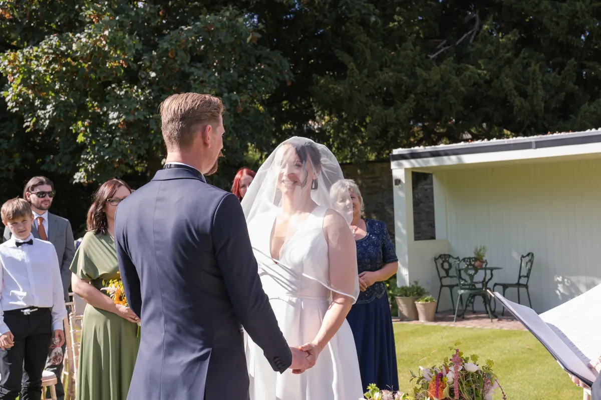 Bride and groom at their Le Manoir wedding in September. la belle epoque outdoor wedding ceremony.