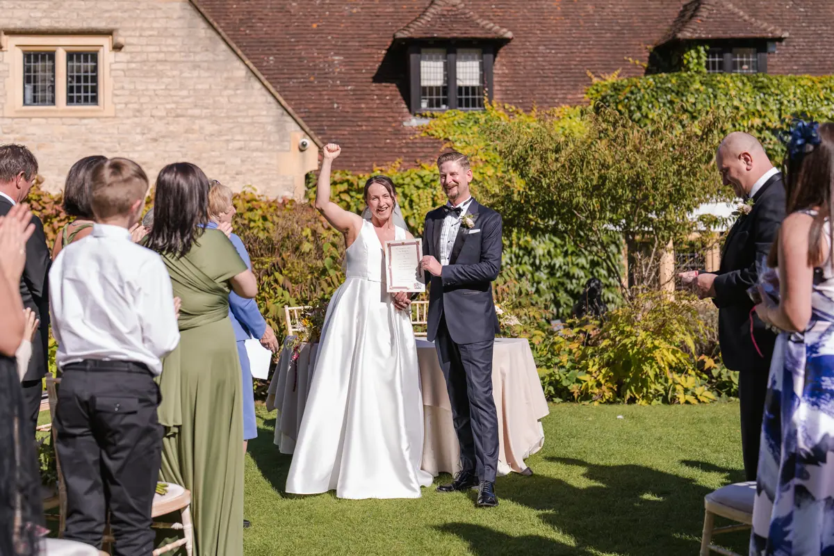 Bride and groom at their Le Manoir wedding in September. la belle epoque outdoor wedding ceremony.