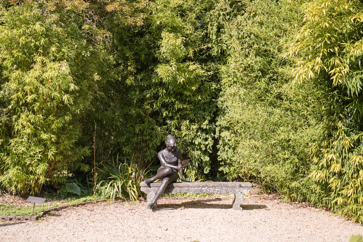 Bronze statue in the vegetable garden at Le Manoir aux Quat'Saisons.