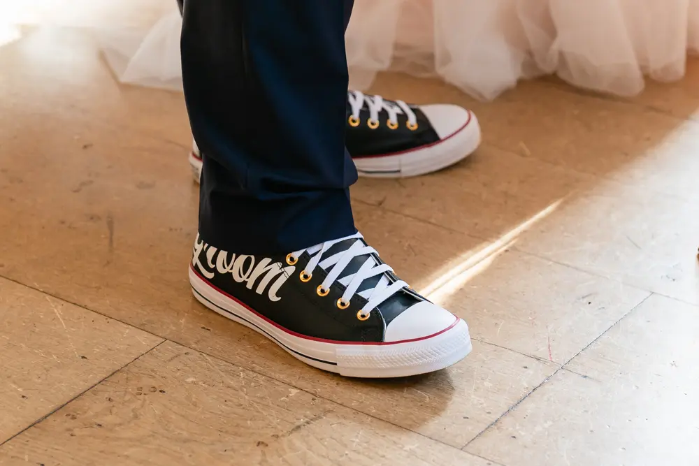 Notley Abbey Wedding photographer. groom's shoes.