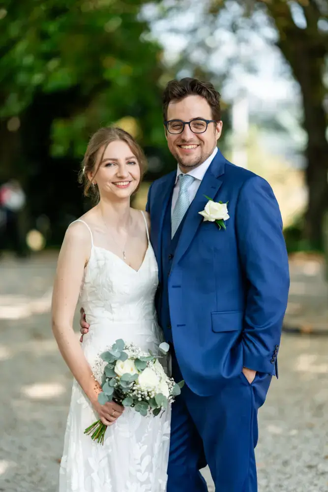 Bride and groom under tree. Forbury Gardens wedding photos. Reading, Berkshire.
