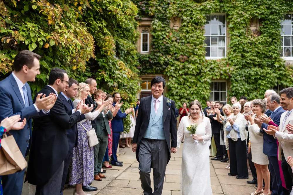 Lincoln college Oxford wedding photographer. Bride and groom in front quad of Lincoln college.