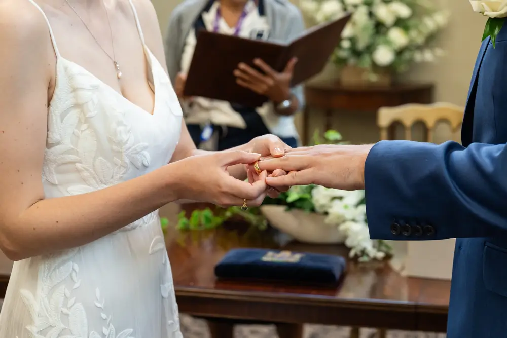 Bride and groom during ceremony. Reading Town Hall Wedding photographer