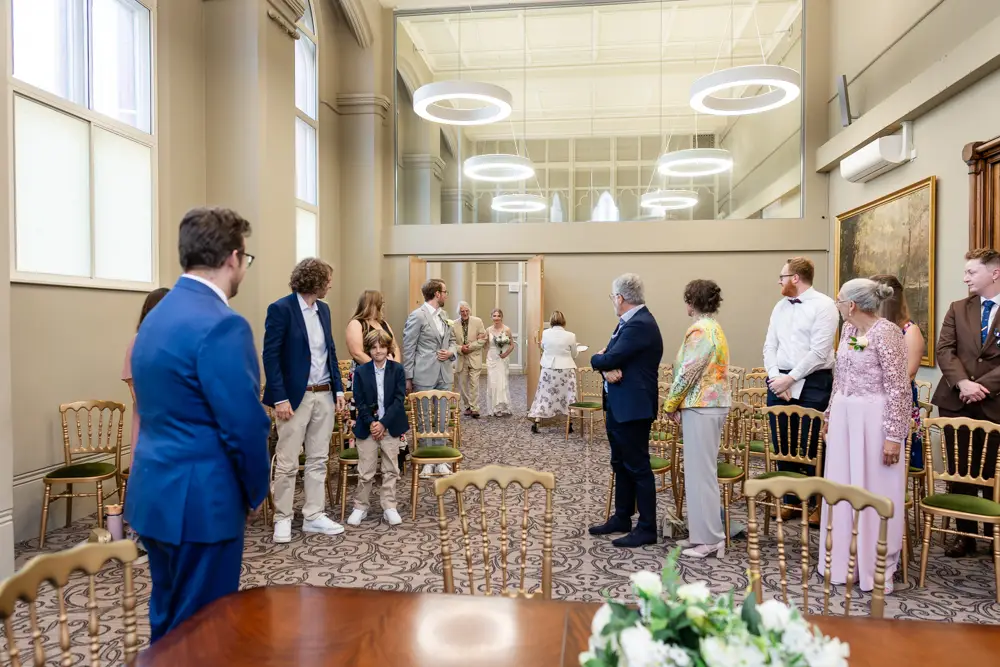 Bride arriving for ceremony. Reading Town Hall Wedding photographer