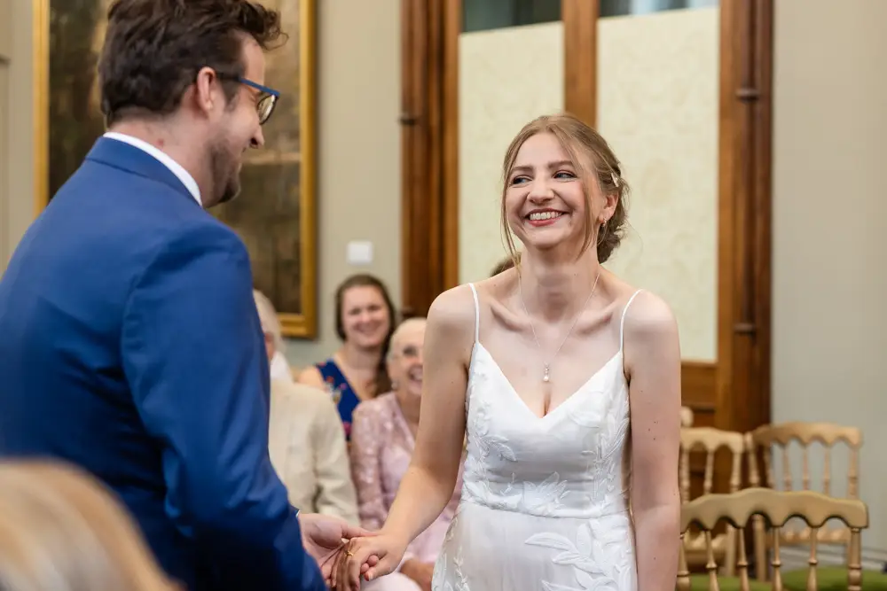 Bride and groom during ceremony. Reading Town Hall Wedding photographer