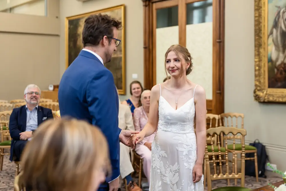 Bride and groom during ceremony. Reading Town Hall Wedding photographer