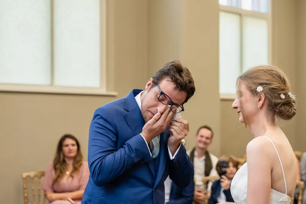 Bride and groom during ceremony. Reading Town Hall Wedding photographer