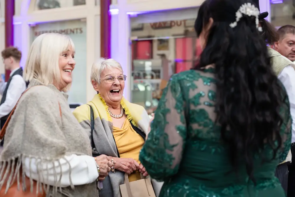 Buckinghamshire Railway Centre Wedding Photographer. guests in main hall.